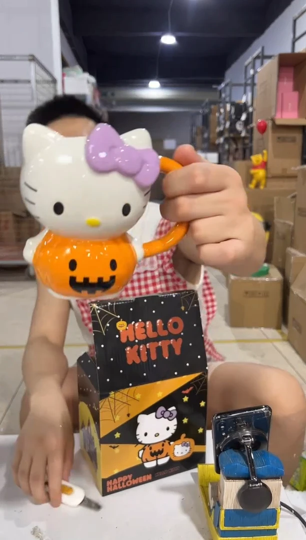 瓷片原盒万圣节kt猫南瓜水杯