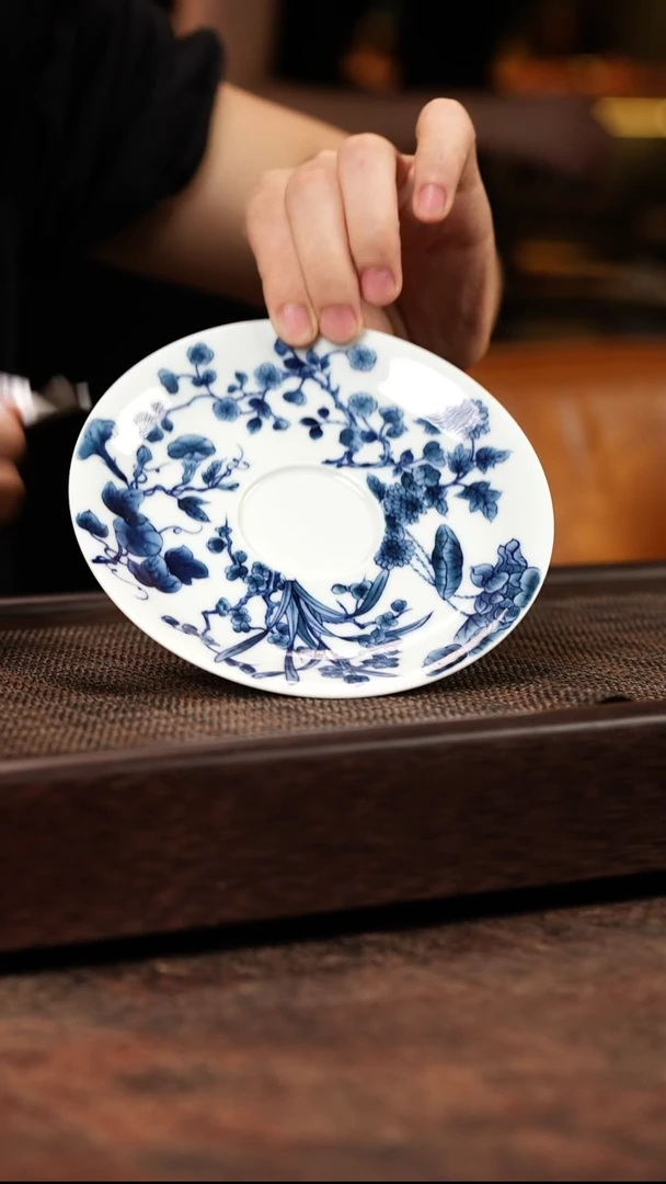 茶壶紫砂雨后 湛蓝系列 折枝花卉盘