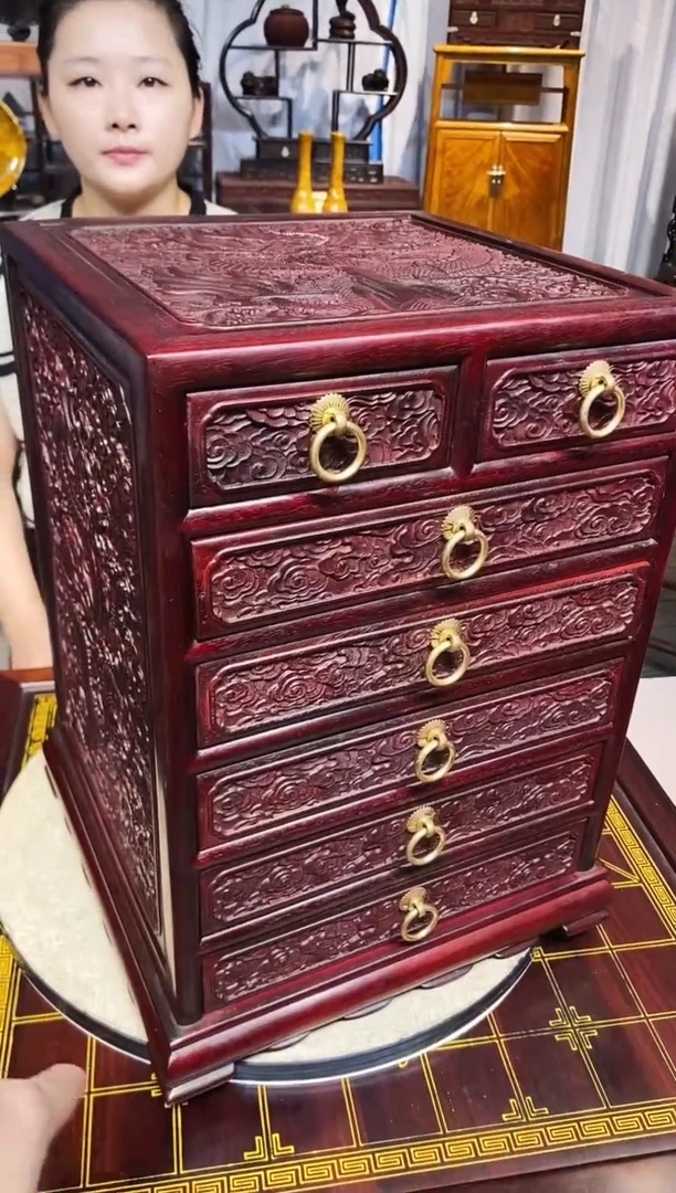 木赞比亚紫檀精雕龙凤七斗柜