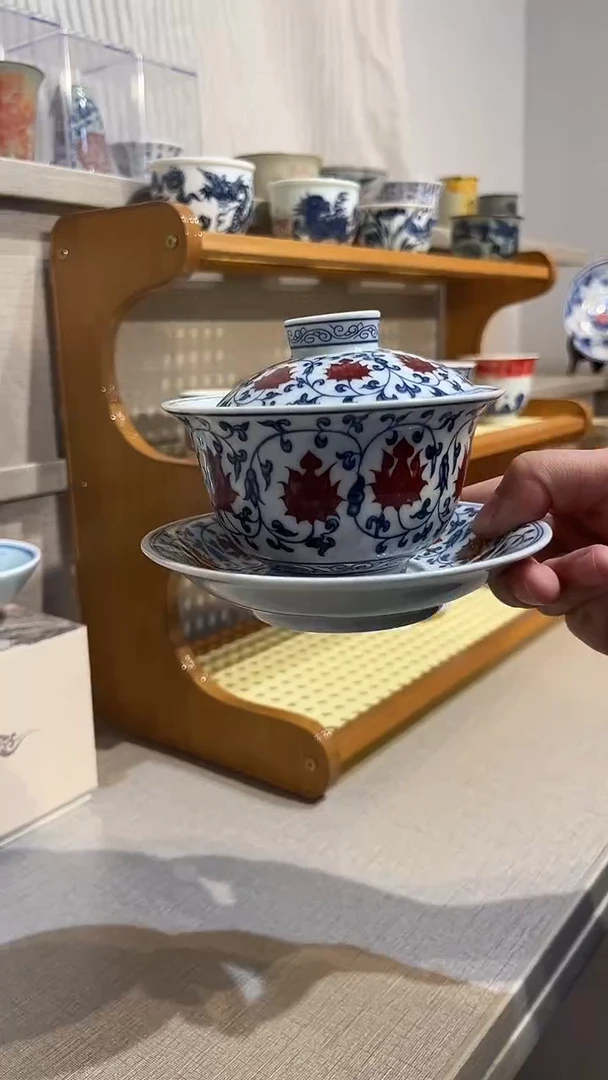 景德镇高温瓷缠枝莲微瑕三才