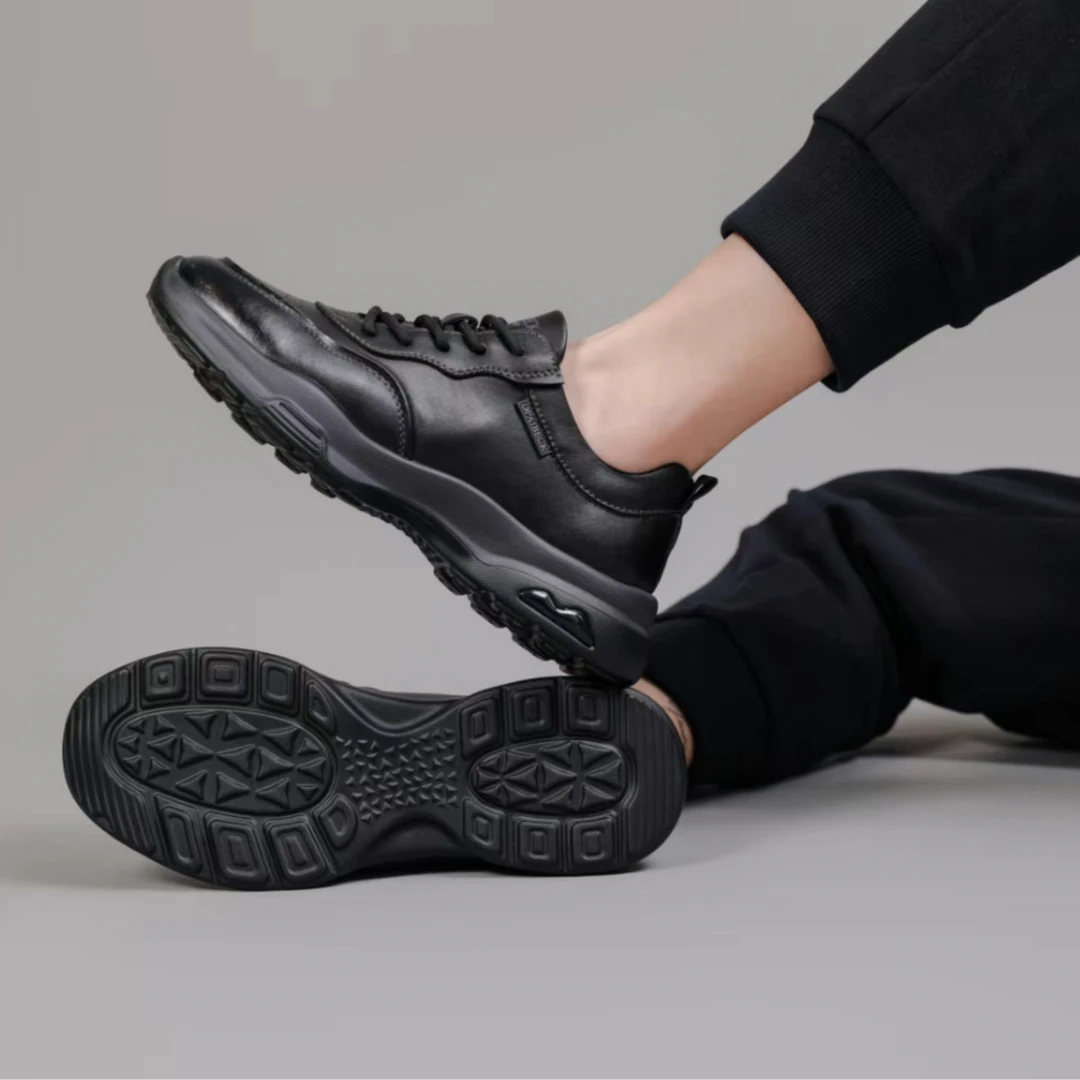 《单鞋清货》全皮面运动休闲鞋男士真皮透气皮鞋厚底防滑8819