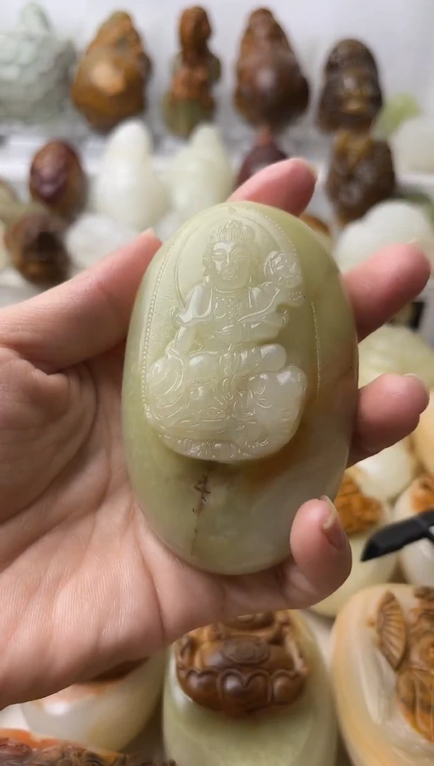 石材方解石手把摆件不退换普贤