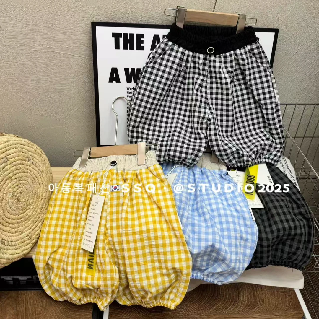 【亏米清仓款】【向子妈】拼腰口格子灯笼裤短裤七分【身高加10拍】