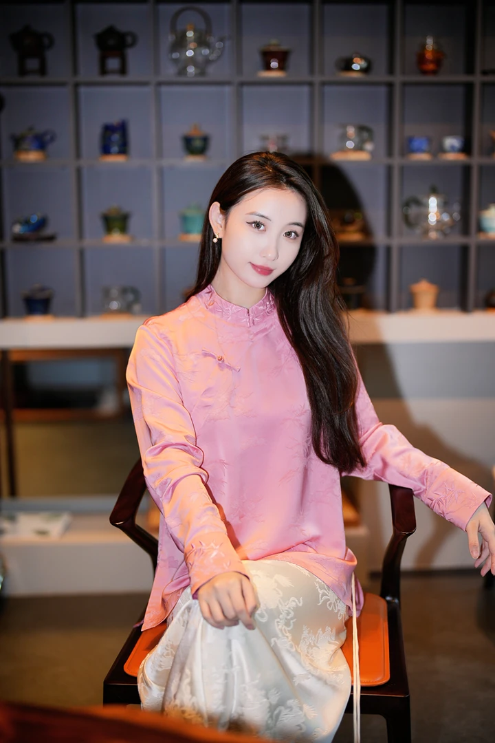 蓝大【扇影】新中式醋酸长袖上衣7572