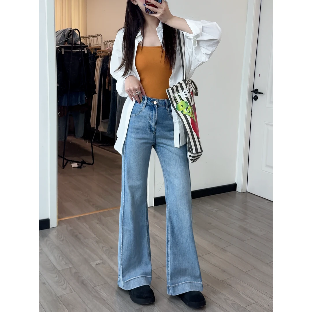 阔腿牛仔裤2025春季新款正品高腰显瘦宽松直筒不贴腿微喇裤子女款