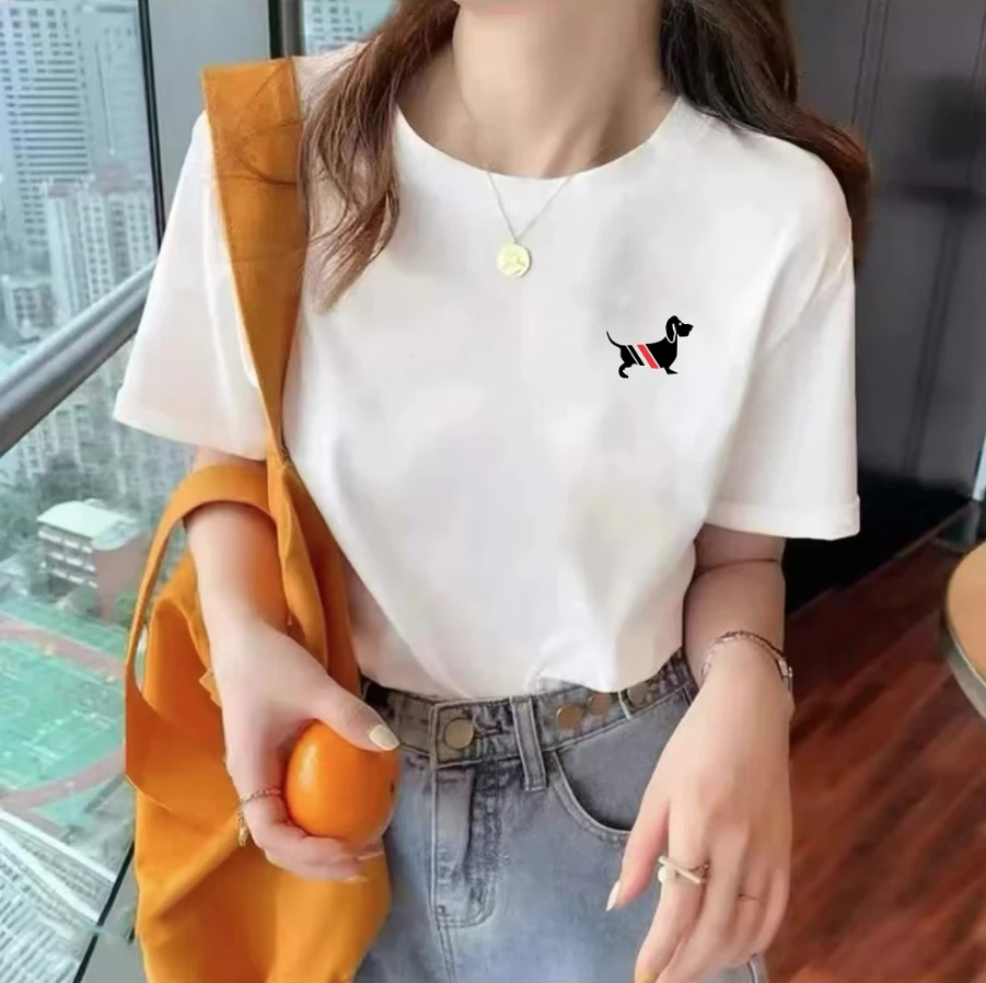 透气宽松夏季T恤纯棉印花休闲时尚短袖男女同款百搭T恤-胸标狗