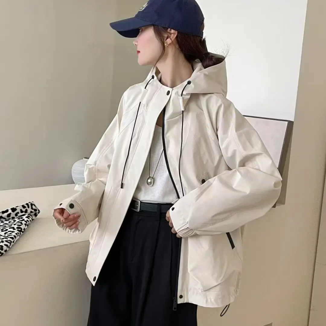 韩版连帽运动冲锋衣女2025春季新品户外休闲百搭宽松防风外套女