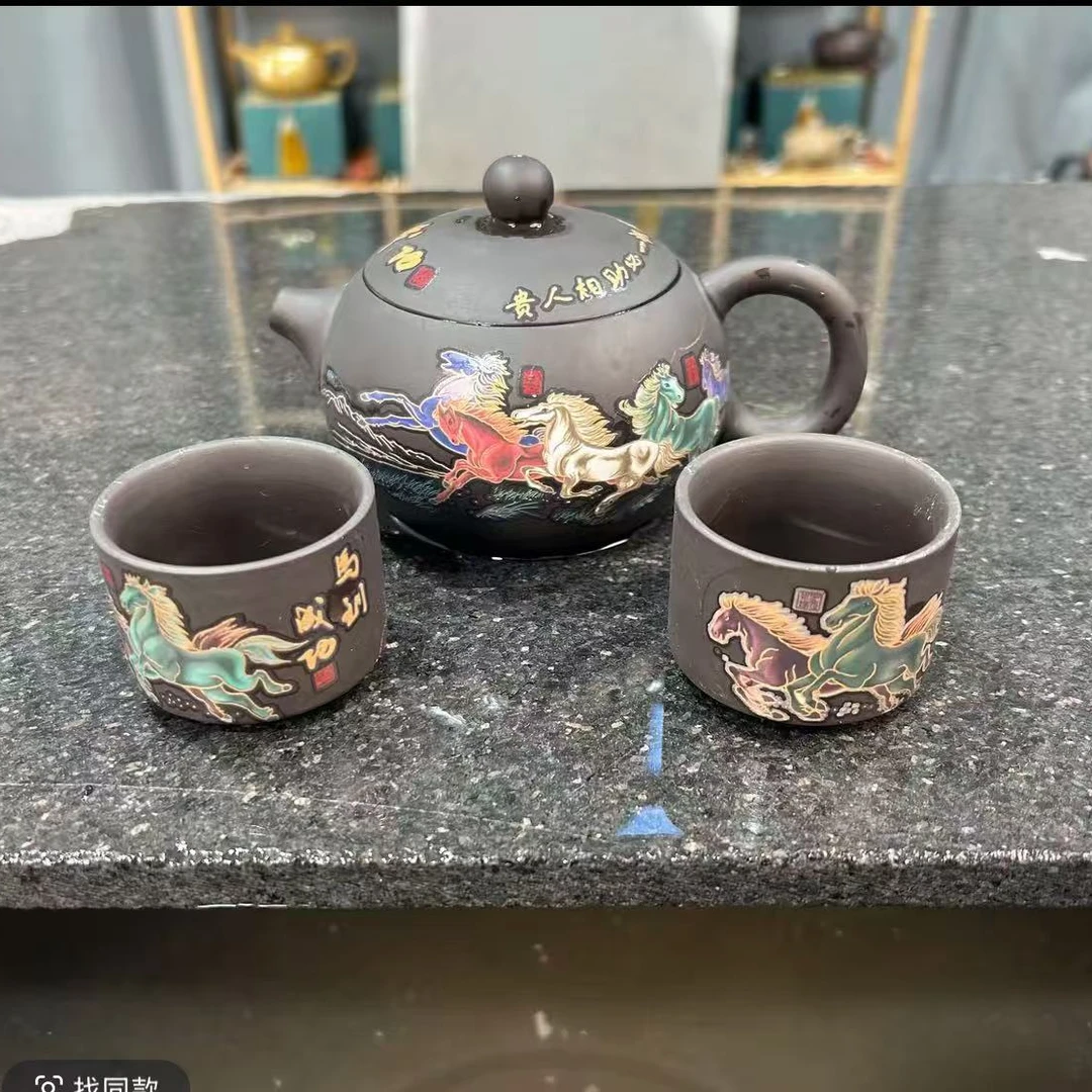 宜兴原矿紫砂马到成功小西施一壶两杯家用泡茶壶