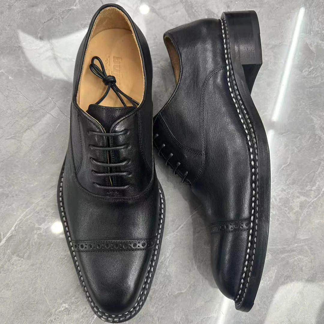 【Bujan】澳大利亚袋鼠皮粒面皮胚纯手工固特异挪威四线缝夏季男鞋