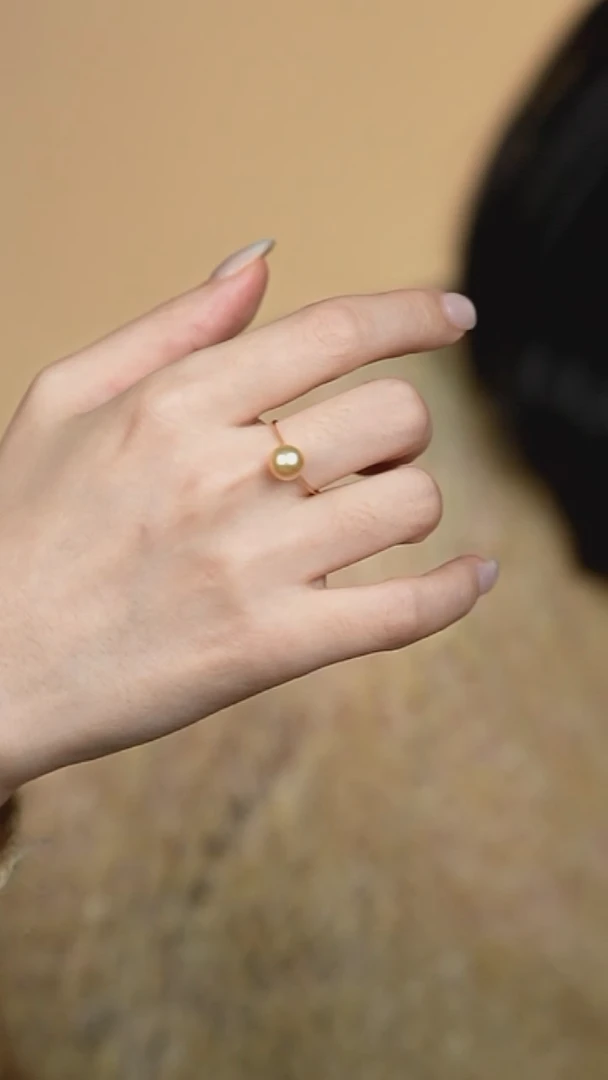 18K金镶嵌戒圈海水珍珠7-8金珠戒指