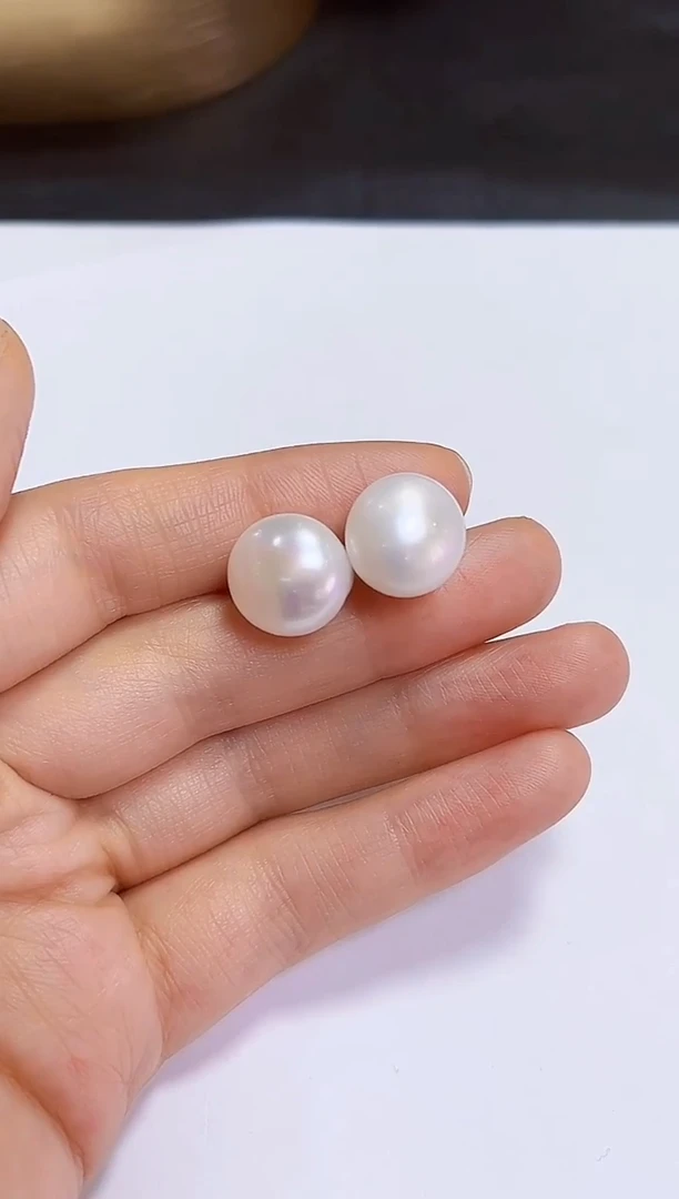 银S925镶嵌耳饰淡水珍珠耳钉12+