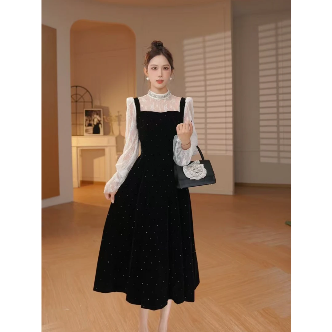 【时时原创】气质轻奢时尚名媛法式复古赫本风优雅宴会连衣裙9950