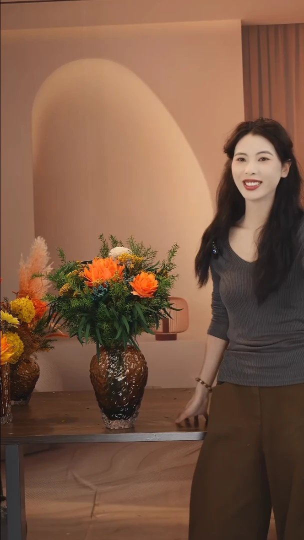 琉璃花瓶+花束一套