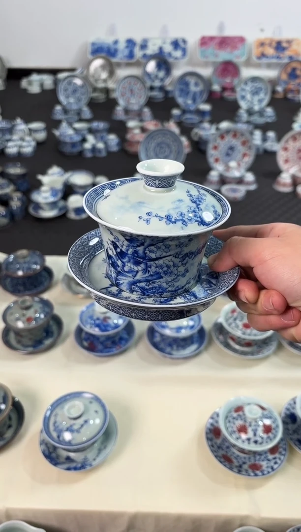 盖碗瓷景德镇陶瓷茶具青花喜上眉梢马蹄盖碗