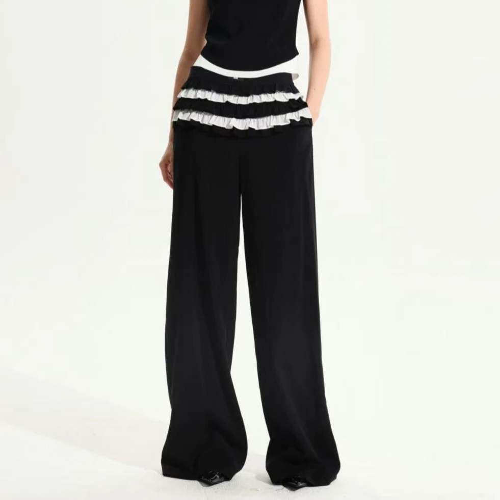 UHOT/诱货设计师品牌25夏 黑色蛋糕裙摆休闲裤