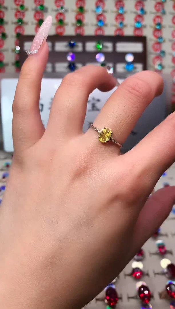 银S925镶嵌戒指黄色碧玺5*7 银托