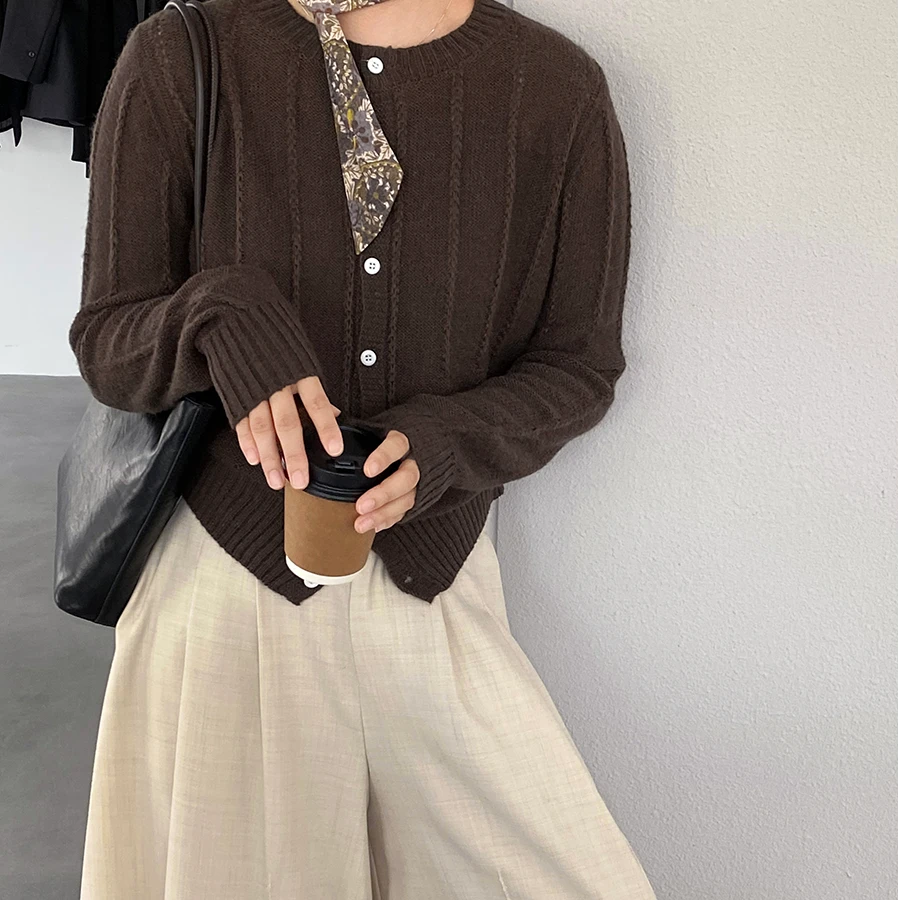 氧气多巴胺 15羊毛韩系圆领袖针织衫女秋简约镂空上衣