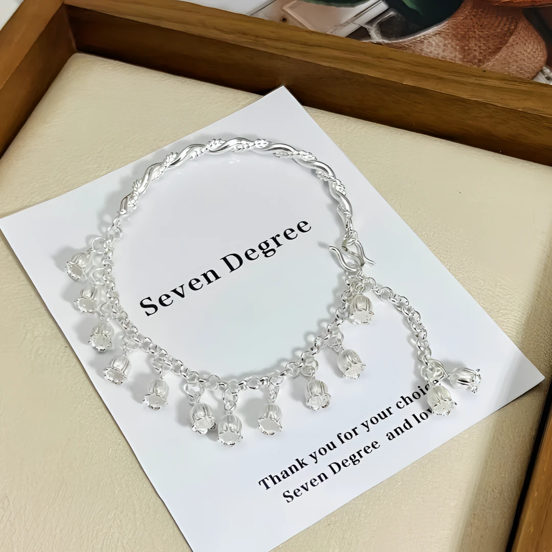 足银手链 足银999时尚精致花丝铃兰花纯银弯管半镯百搭手链MX