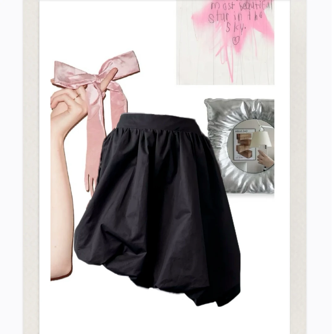 【安-挪威裙】高级简约黑色气球裙半身裙不规则蓬蓬泡泡群百搭廓形