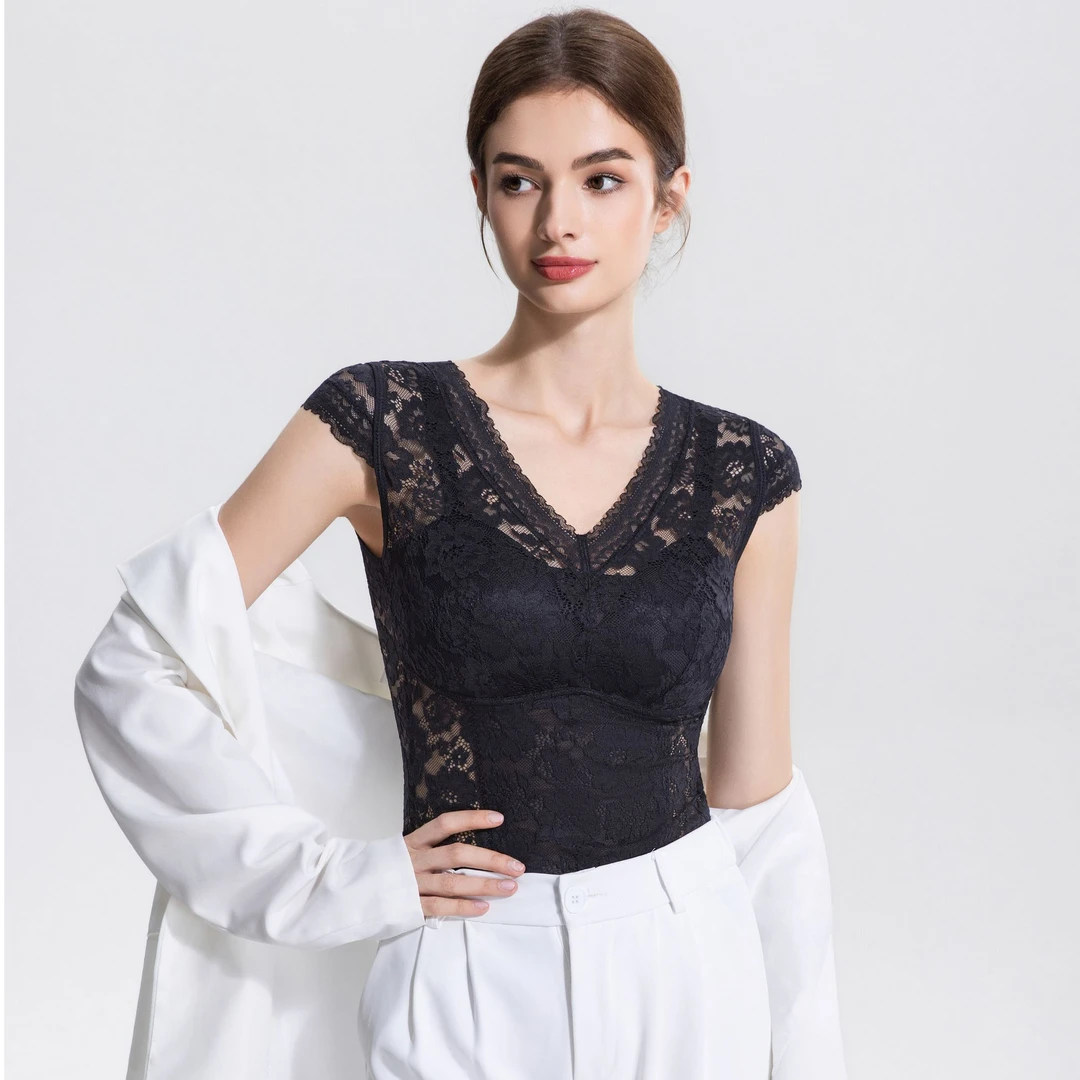 【外贸新款】法式提花面料桑蚕丝免穿文胸背心百搭气质吊带8601