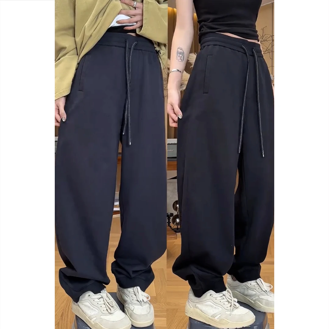 艾塔莉休闲风百搭秋季女新款休闲裤宽松阔腿裤松紧腰长款弯刀卫裤