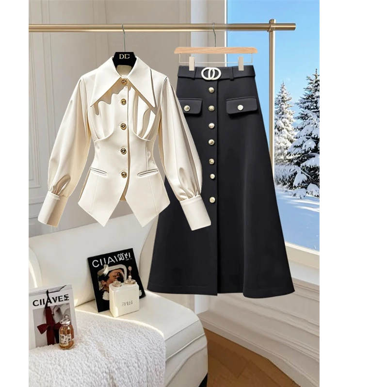法式超好看两件套2025春季新款轻奢高级感女白衬衫高腰半身裙套装