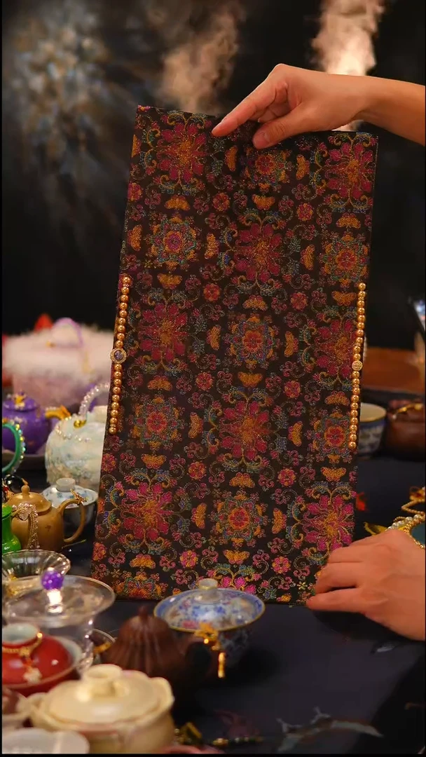 029茶席茶席50x25cm深色蜀锦宝莲花