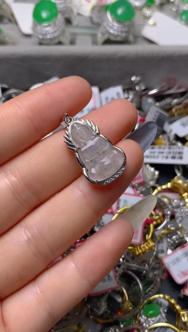 银S925镶嵌戒指翡翠白内无证书