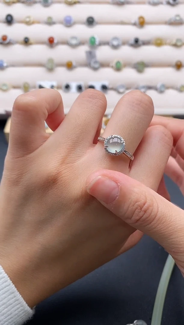 银S925镶嵌戒指翡翠5555555+5