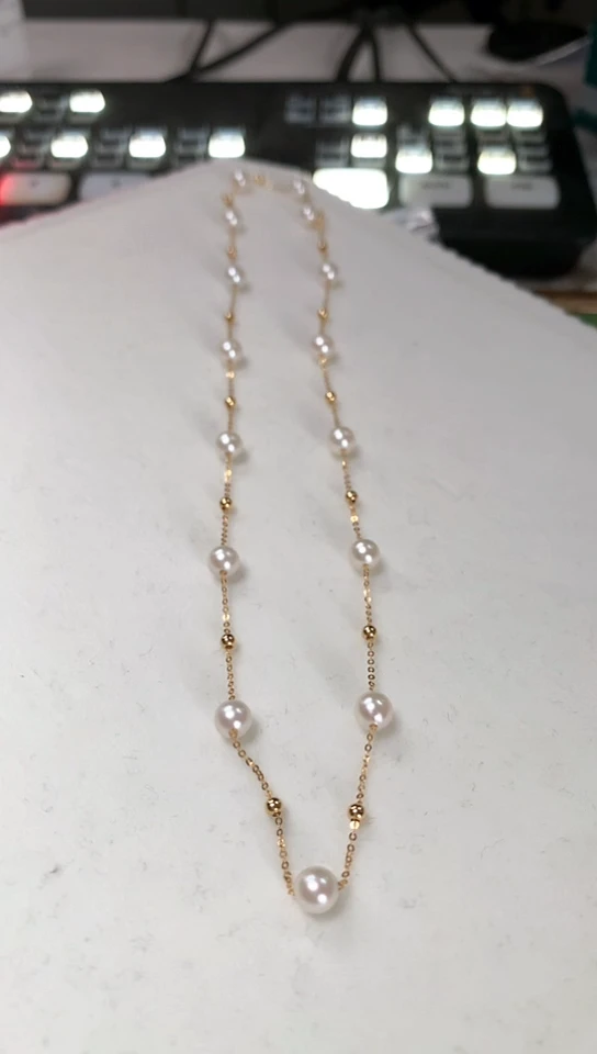 【闪购商品】海水珍珠项链18K金镶嵌羽皇金满天星