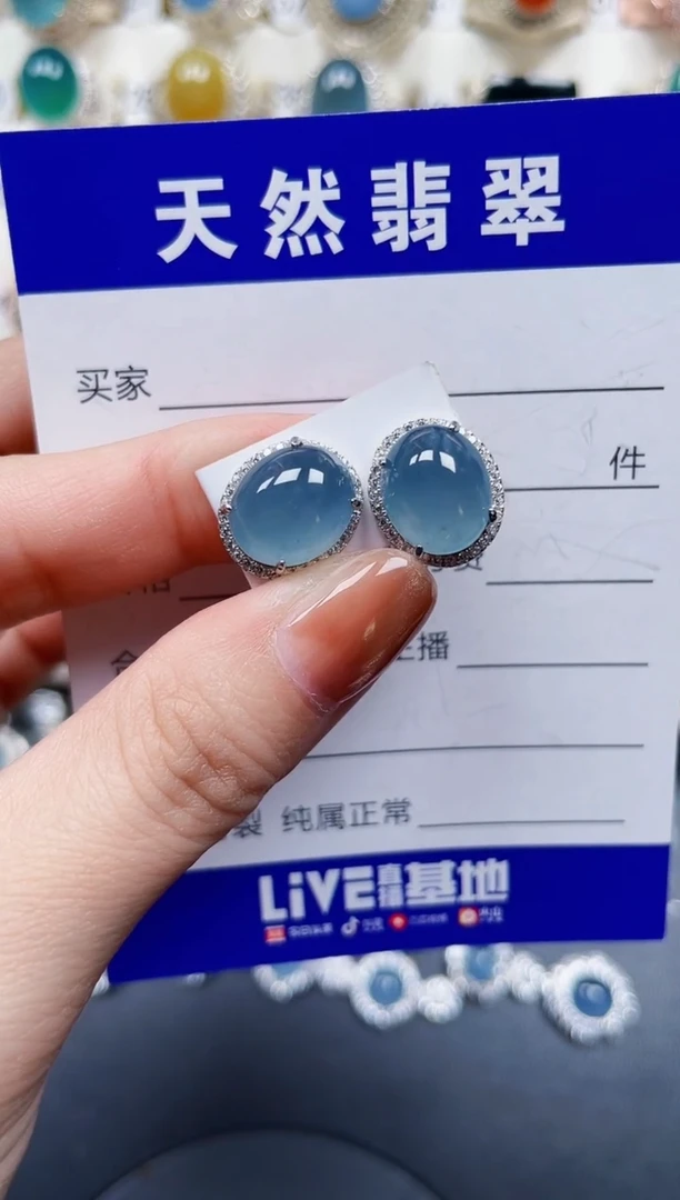 银S925镶嵌翡翠耳饰705