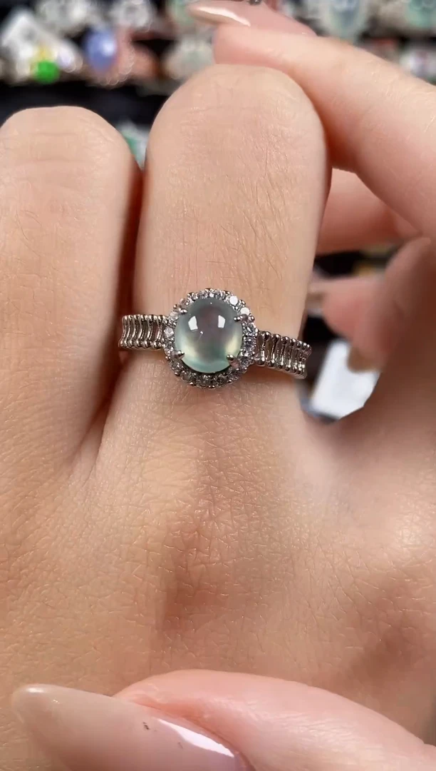 银S925镶嵌戒指翡翠 天然A货翡翠2