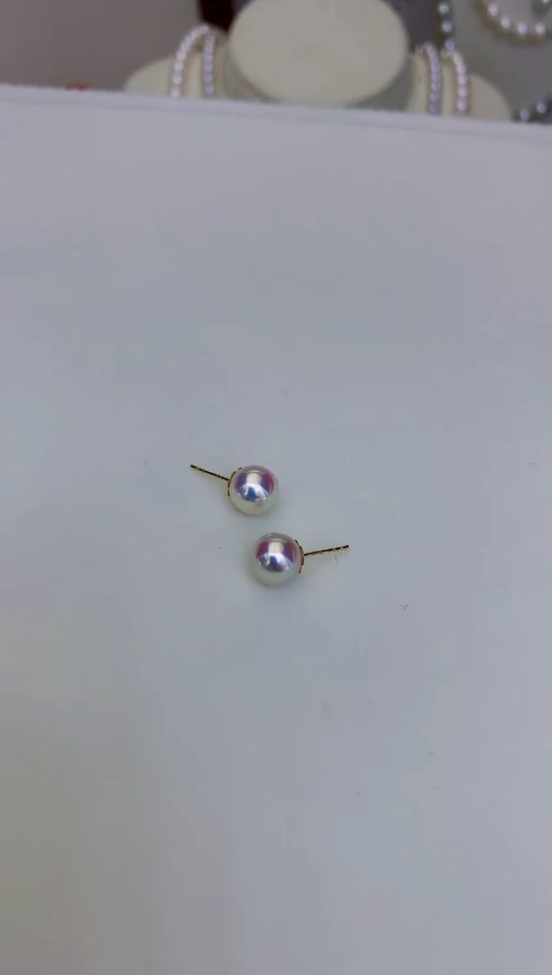 18K金镶嵌海水珍珠饰品8-8.5素钉定制