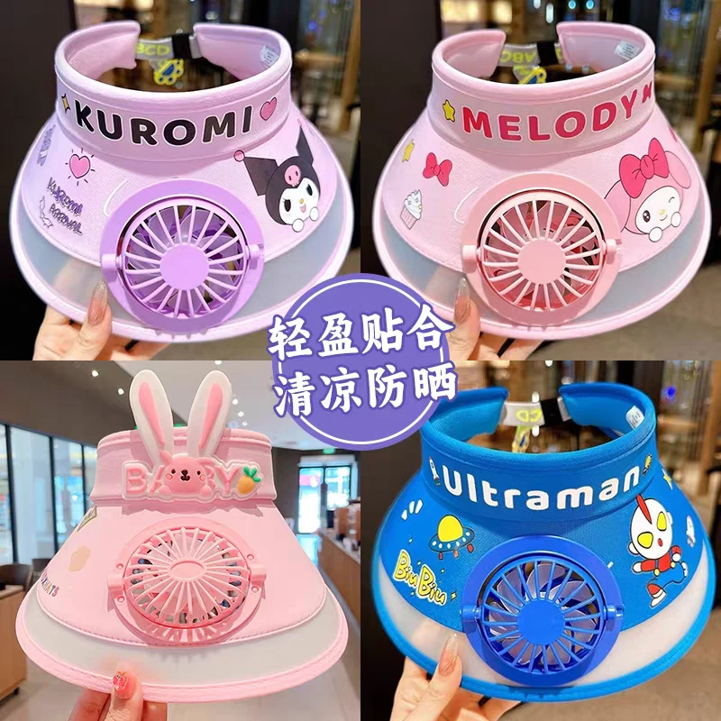 夏季新款女男空顶帽充电款无顶帽子男女儿童帽卡通户外遮阳风扇帽