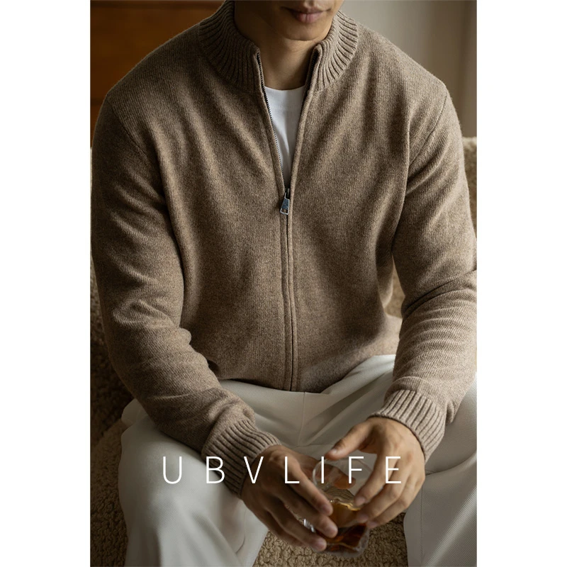 重磅550G纯羊毛保暖拉链针织开衫男士2025冬季老钱风罗纹毛衣外套