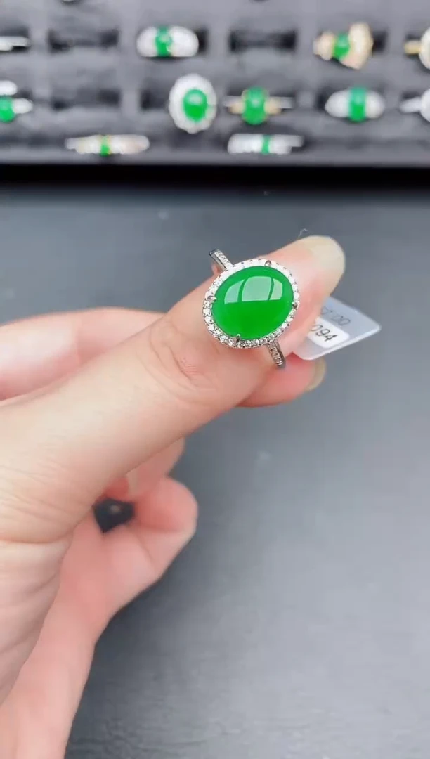 银S925镶嵌戒指翡翠天然a货翡翠65