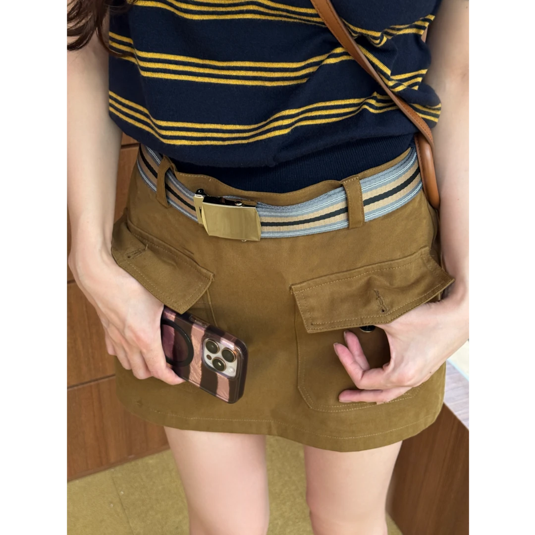 AILUO/艾珞芝芝【城市野趣】纯棉双口袋高腰半身裙