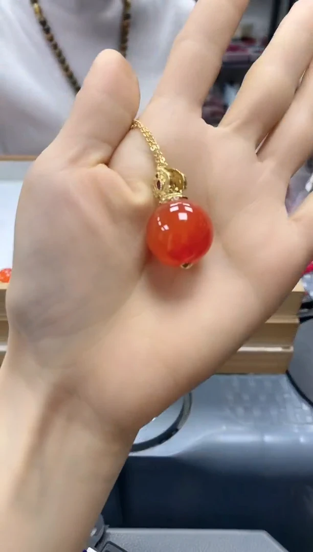 未镶嵌手串玛瑙/玉髓柿子红单珠卡20mm