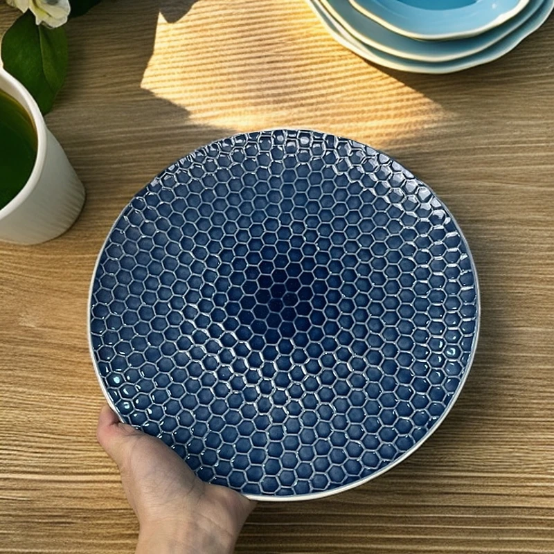144 微瑕品10.5英寸蓝色浮雕大盘西餐盘