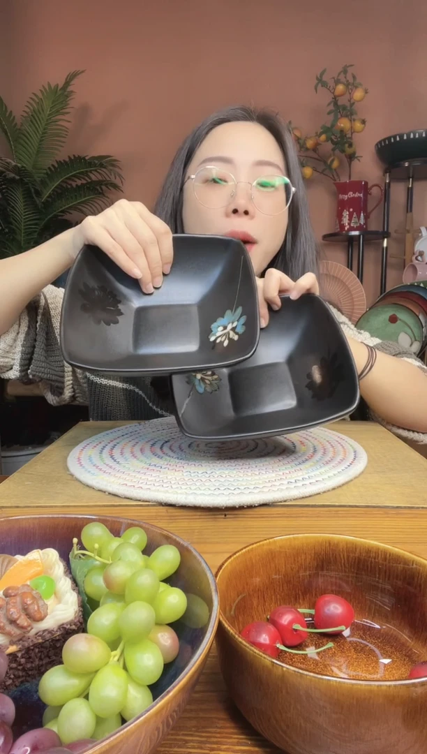 陶瓷7英寸茶花四方碗 2件装 微瑕疵