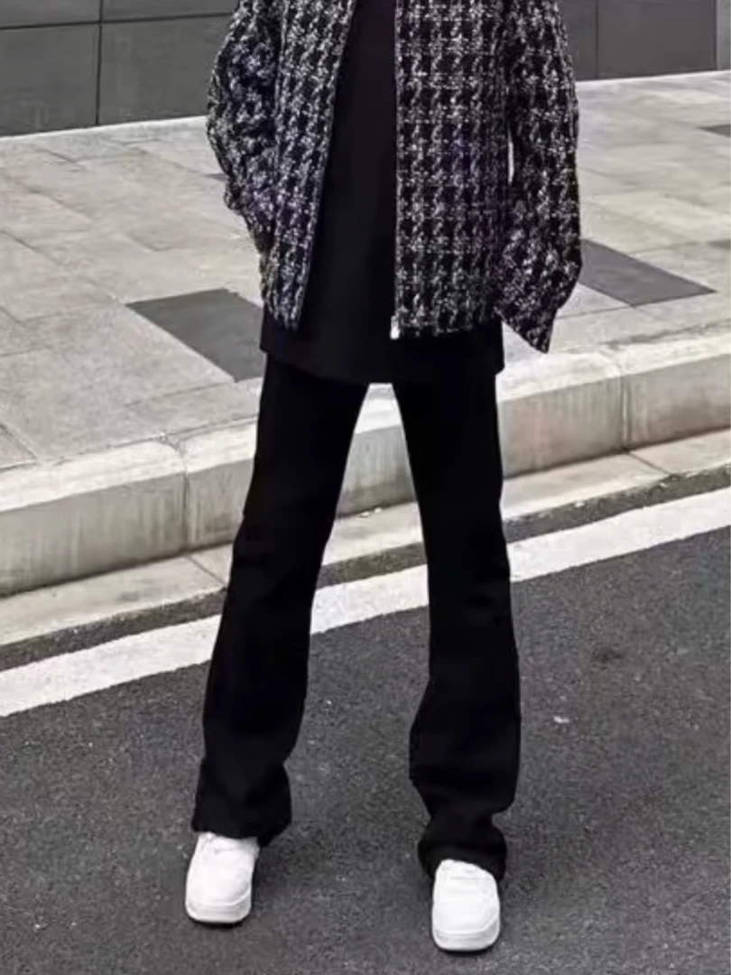 新款三本针直筒微喇西裤cleanfit休闲简约风双纱混纺