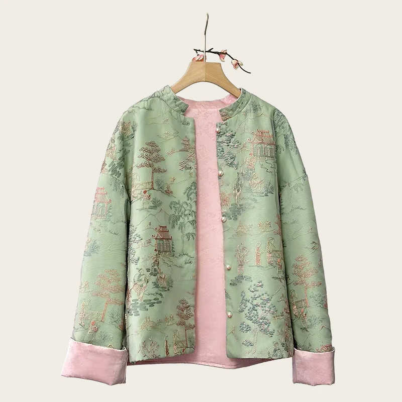 【楼阁】2025新款秋冬国风新中式厚款提花双穿气质松弛中国风上衣