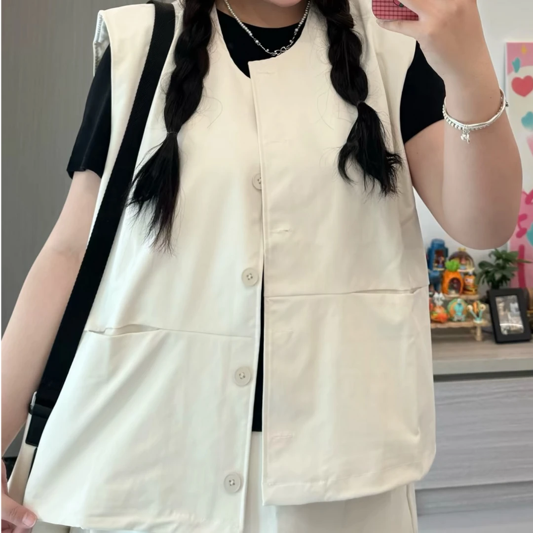 大码夏季短袖T恤马甲法式减龄设计感气质上衣显瘦半身裙三件套