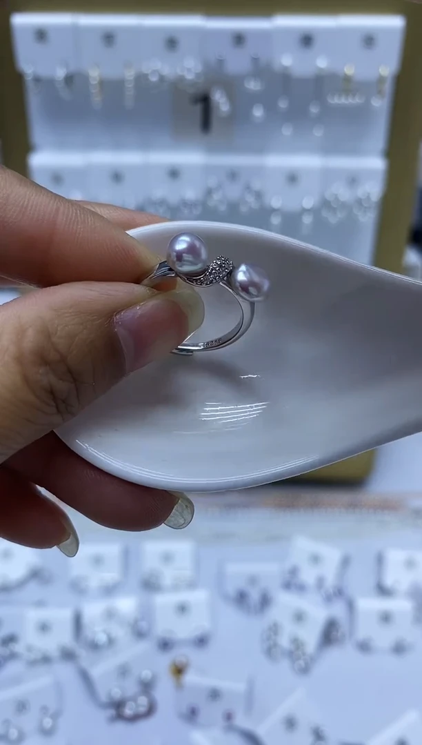 银S925镶嵌耳饰淡水珍珠戒指