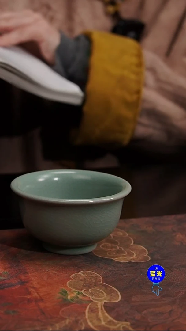 摆件瓷纯手工清凉寺原矿釉青绿压手杯