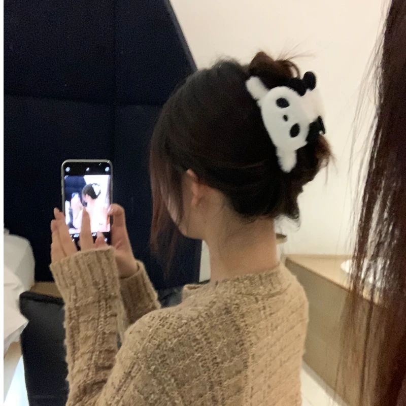 元气满满可爱毛绒熊猫抓夹发夹网红韩系ins风盘发抓夹可爱百搭