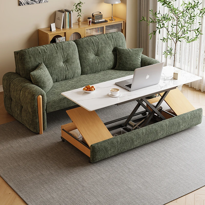 司朴多功能抽拉式沙发床小户型带电动升降茶几雪尼尔沙发床新款