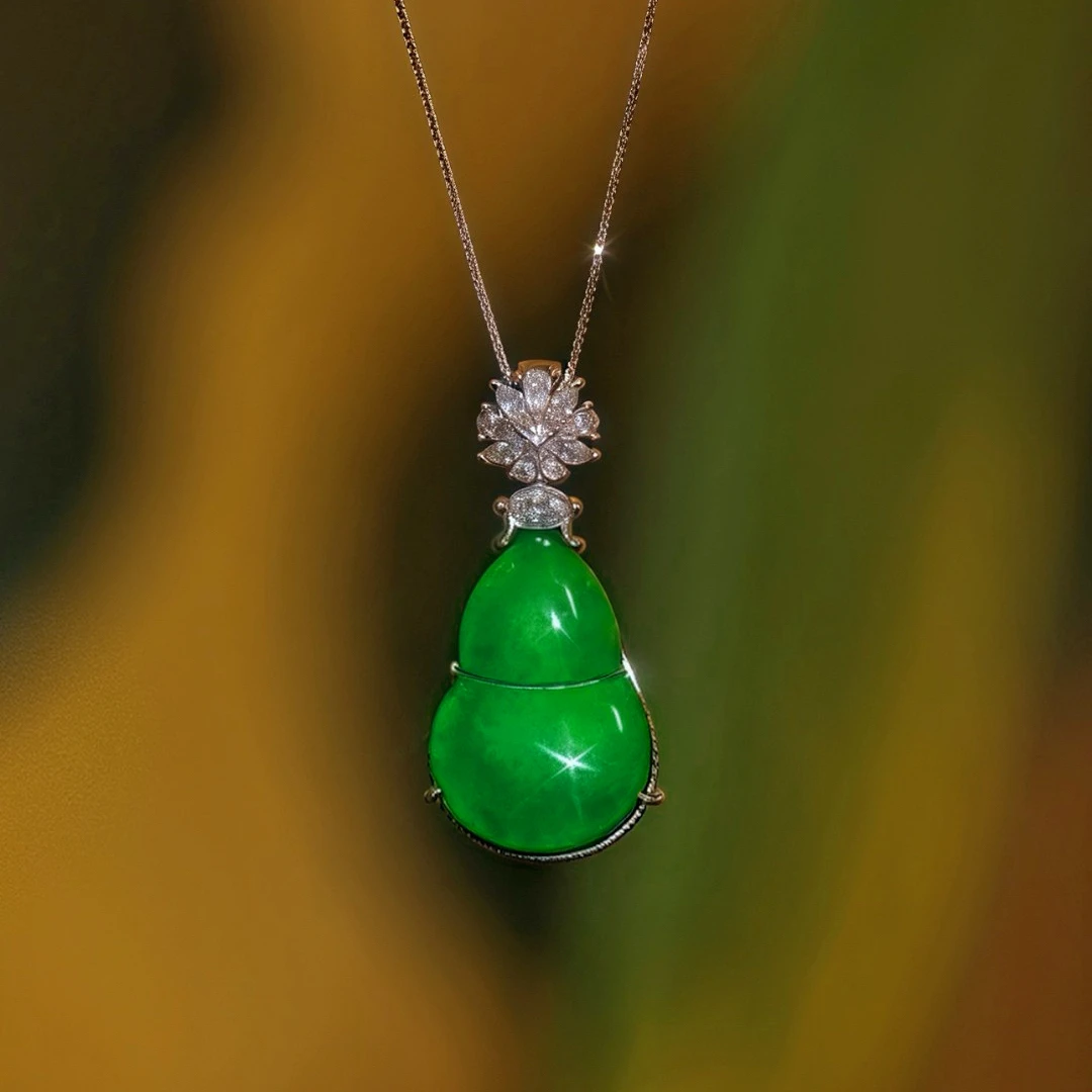 新款高级天然A货冰种满绿翡翠葫芦吊坠简约百搭 JJCC50817001
