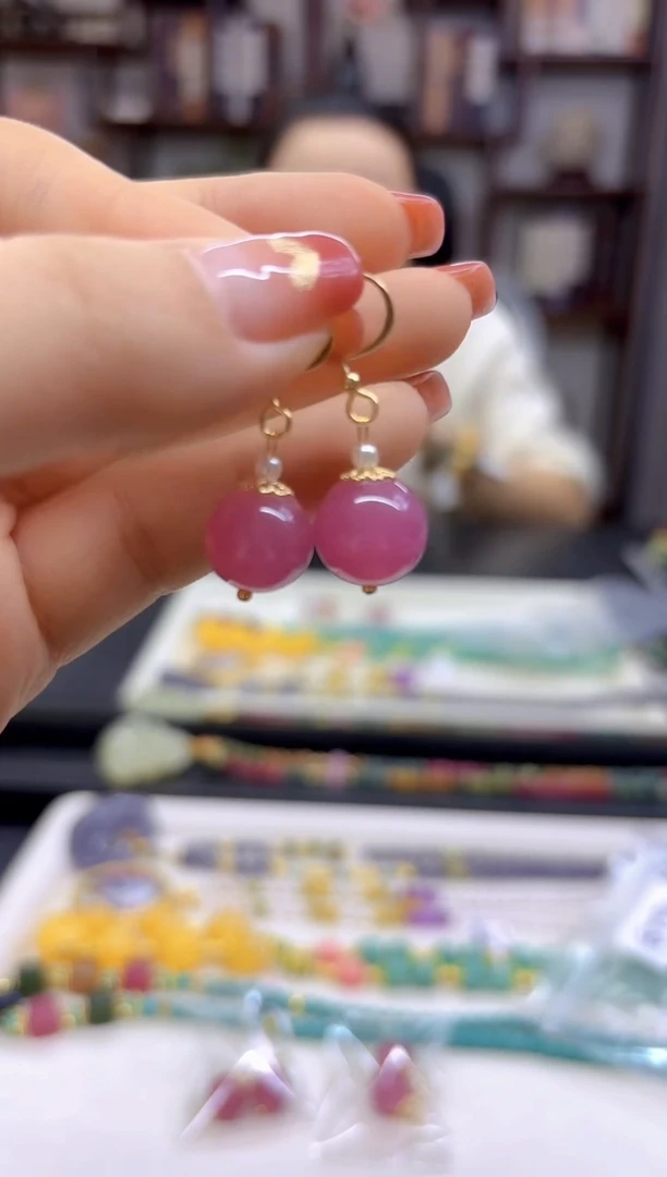 【闪购商品】红色碧玺耳饰14K金镶嵌E742