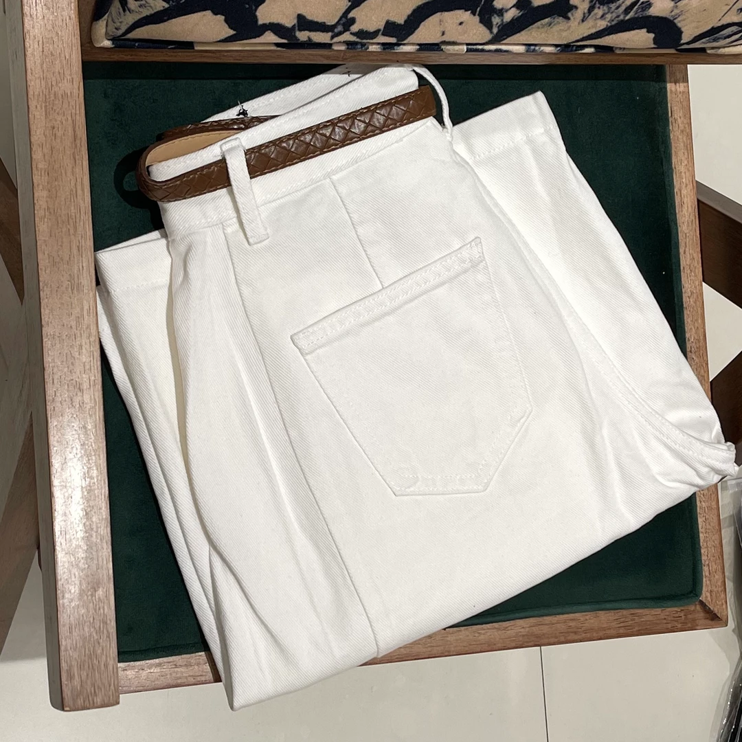 邹邹|夏季新款白色百搭牛仔中裤